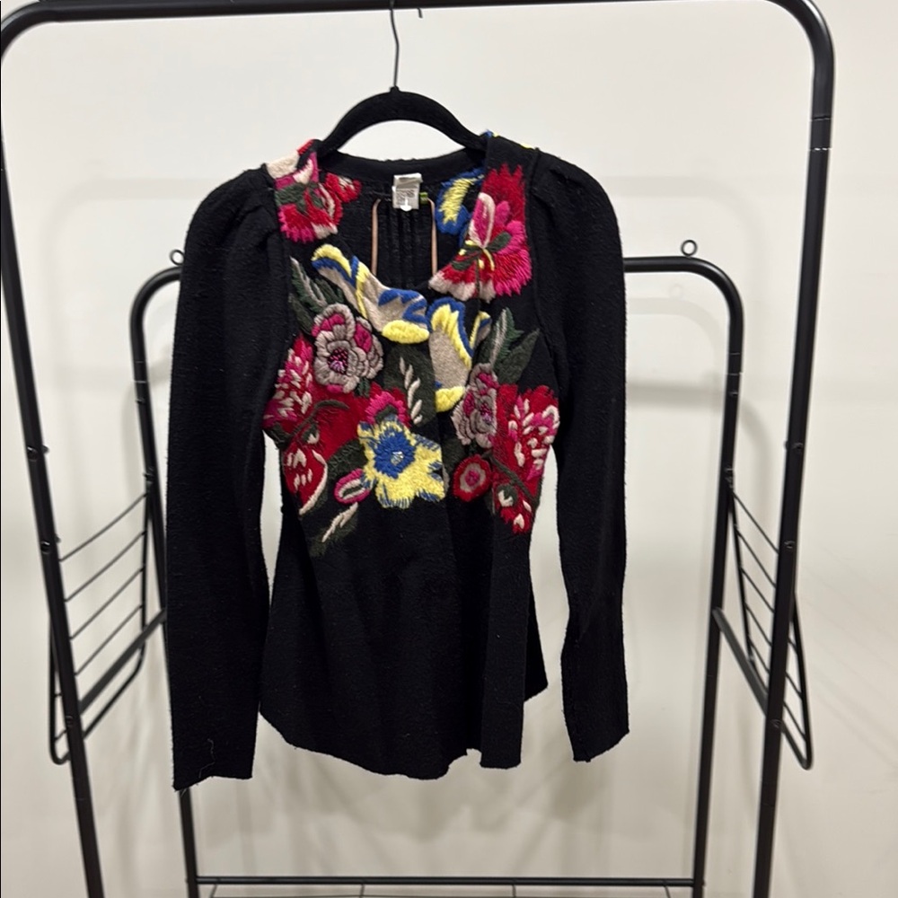 Anthropologie Black Long Sleeve Embellished Peplum Blouse